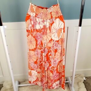 C&C California Orange Pink Floral Viscose Wide Leg Palazzo Pants S